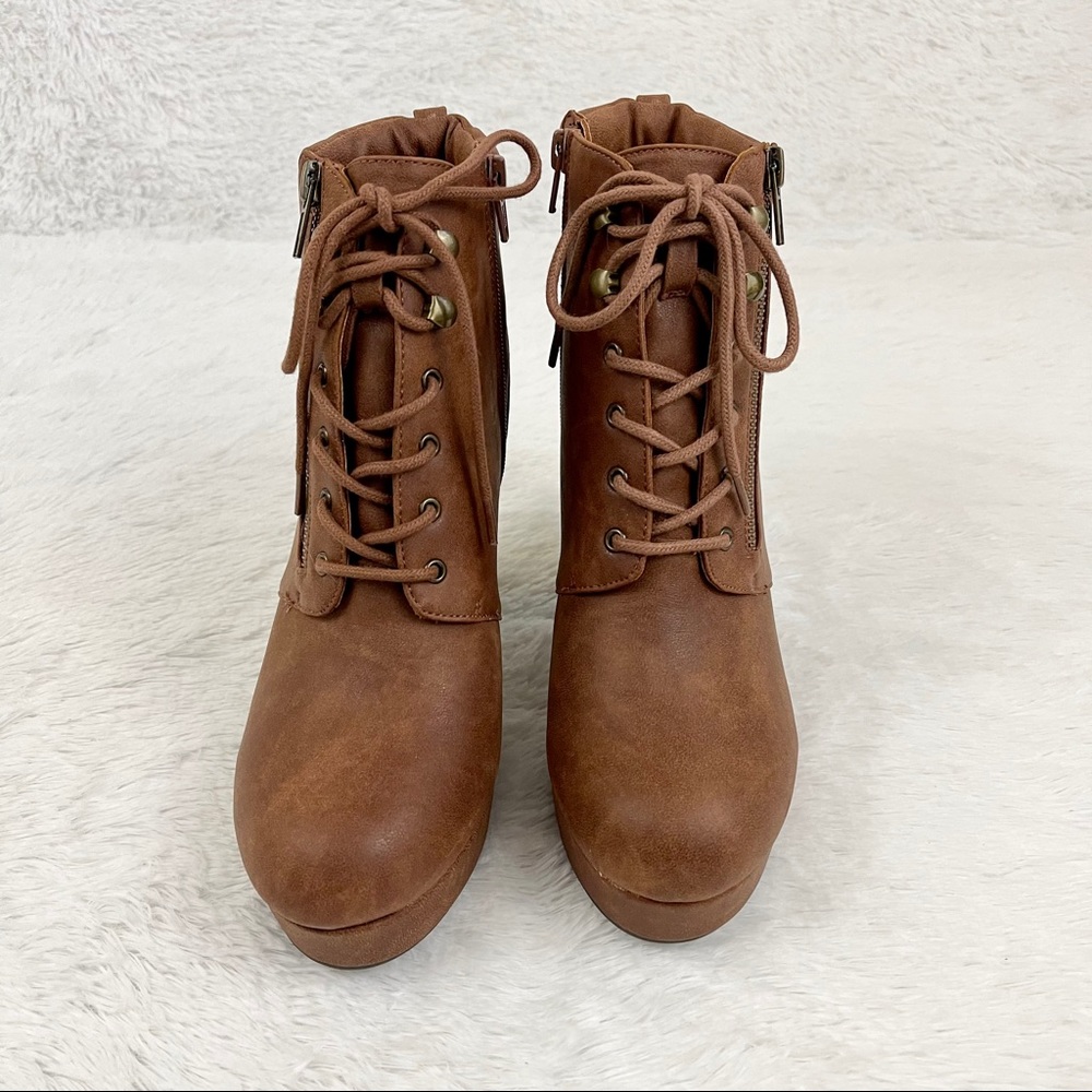 Material Girl Rheta Cognac Lace Up Booties - Picture 2 of 6